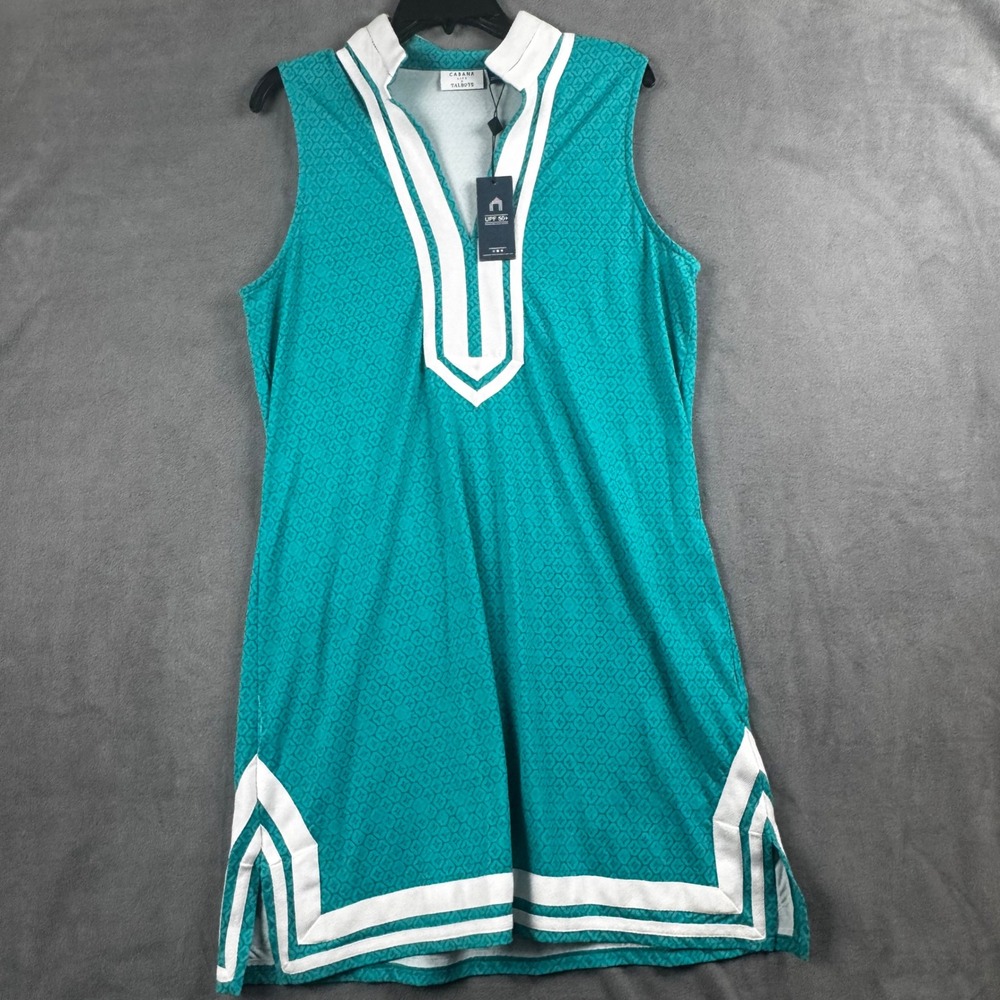 Cabana Life x Talbots Teal Geometric UPF 50+ Sleeveless Shift Dress XL NEW